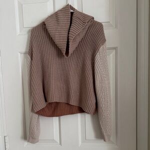 moon & madison Colorblock Hooded Knit Sweater in Taupe, Cream & Brown